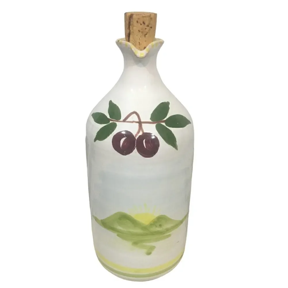 Hand Painted Italian Ceramic Oil Bottle Bottle Made In Italy